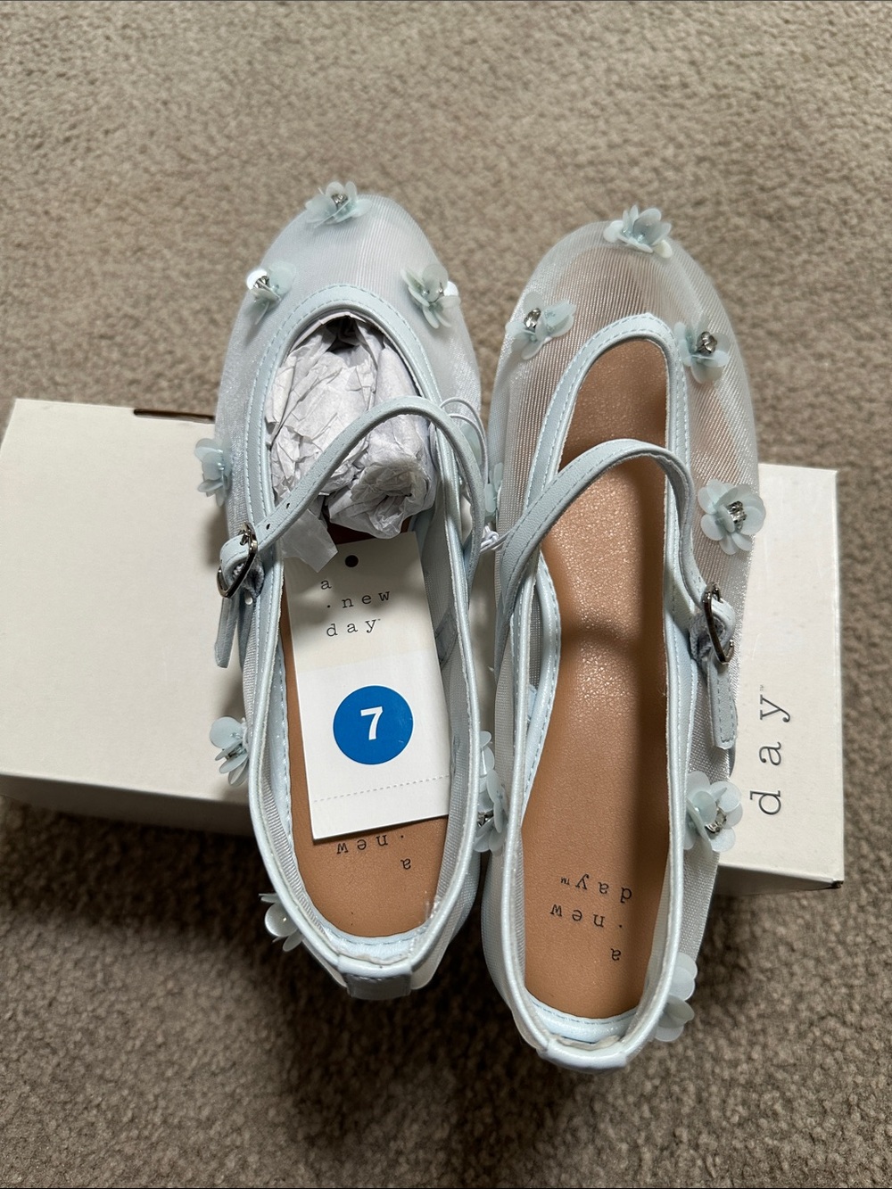 a new day Light Blue Floral Mesh Mary Jane Flats